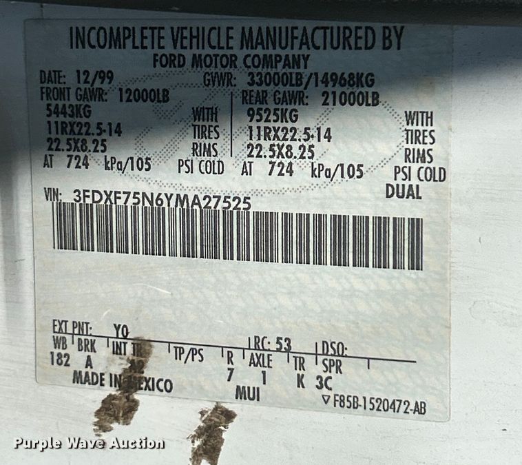 image for item NL9570 2000 Ford F750 XL Super Duty  bucket truck