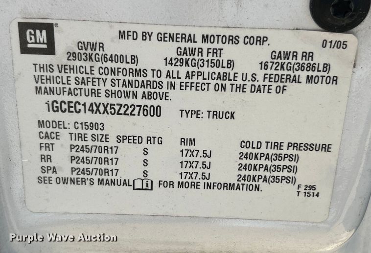 image for item NL9578 2005 Chevrolet Silverado 1500  pickup truck