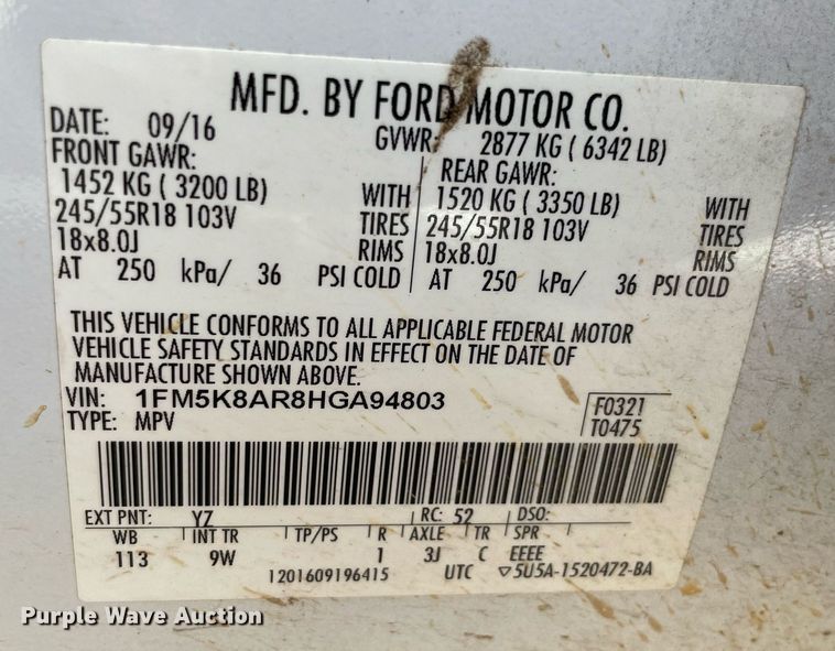 image for item NT9453 2017 Ford Explorer Police Interceptor  SUV