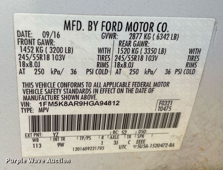 image for item NT9454 2017 Ford Explorer Police Interceptor  SUV