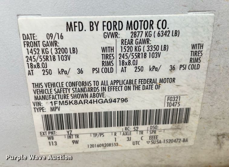 image for item NT9458 2017 Ford Explorer Police Interceptor  SUV