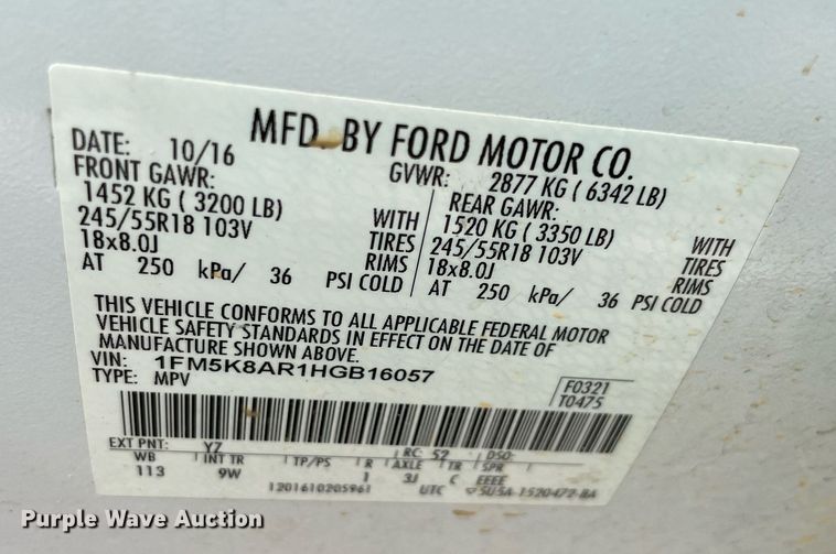 image for item NT9459 2017 Ford Explorer Police Interceptor  SUV