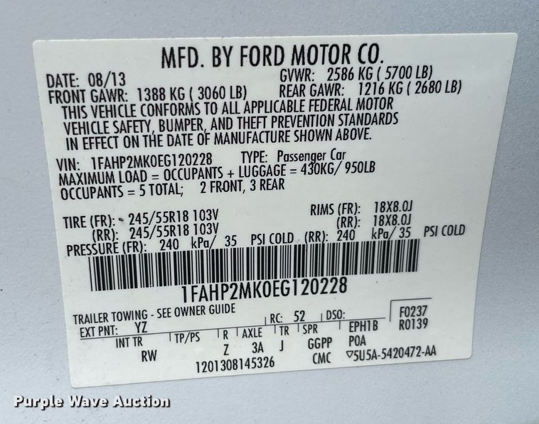 image for item NT9463 2014 Ford Taurus Police Interceptor