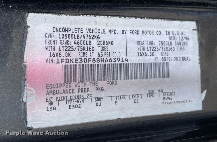 image for item NT9465 1995 Ford Econoline  ambulance