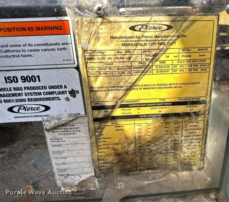 image for item OC9150 2004 Pierce Dash  Quint fire truck