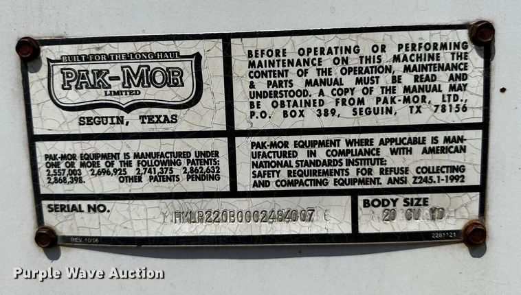 image for item OC9158 2007 Sterling Acterra  refuse truck