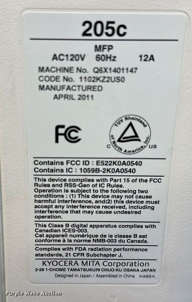 image for item OC9208 Kyocera TASKalfa 205c copy machine