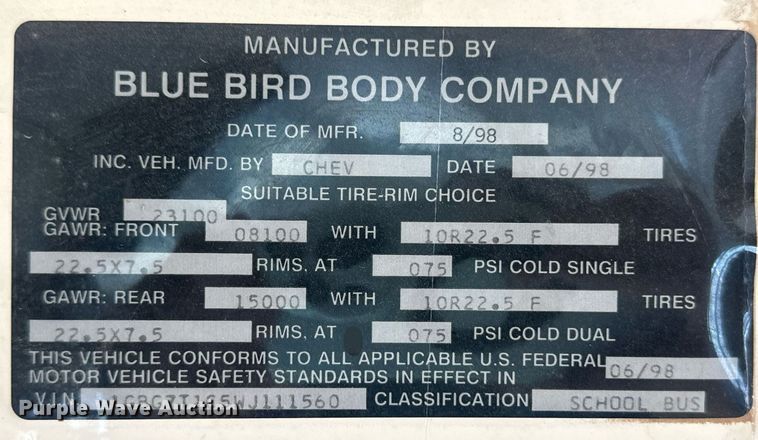 image for item OC9426 1999 Blue Bird  school bus