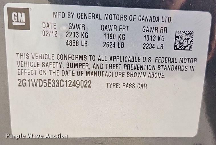 image for item OG9314 2012 Chevrolet  Impala Police Cruiser 