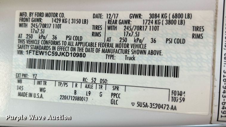 image for item DJ6271 2018 Ford F150 XL  SuperCrew pickup truck