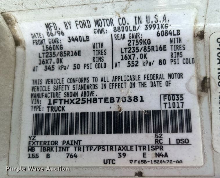 image for item DJ6273 1996 Ford F250  SuperCab pickup truck