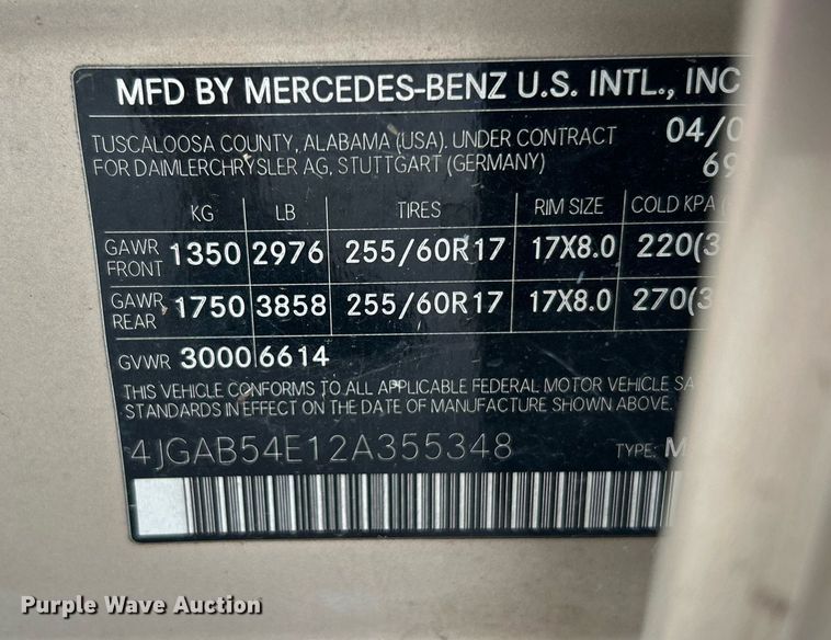 image for item DJ6275 2002 Mercedes Benz ML320  SUV