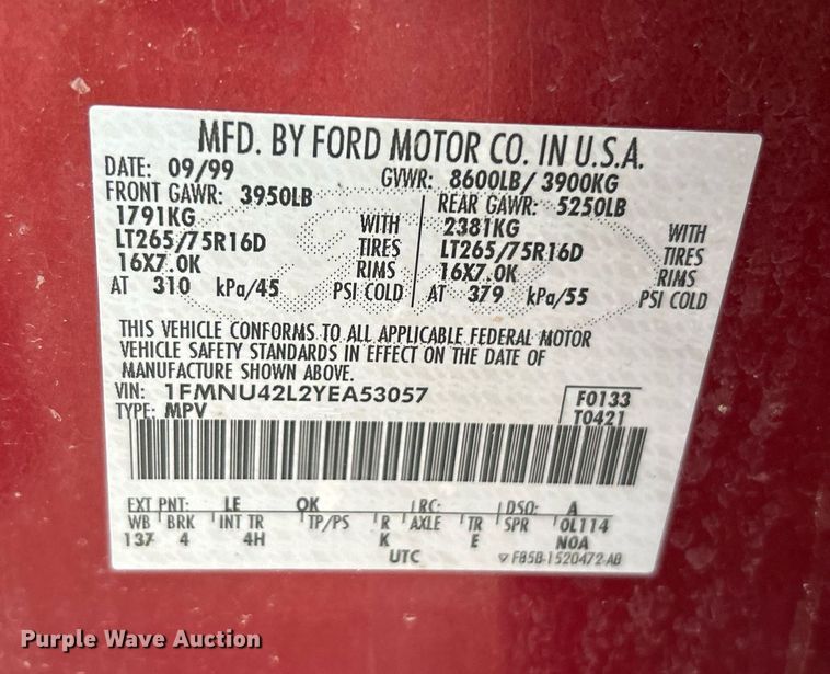 image for item DJ6276 2000 Ford Excursion  SUV