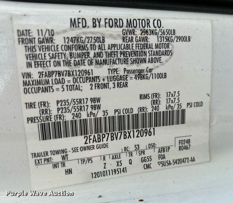 image for item DJ6277 2011 Ford Crown Victoria Police Interceptor