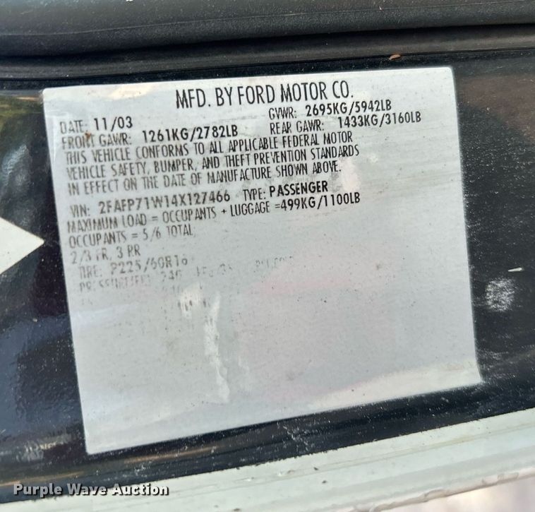 image for item DJ6278 2004 Ford Crown Victoria Police Interceptor