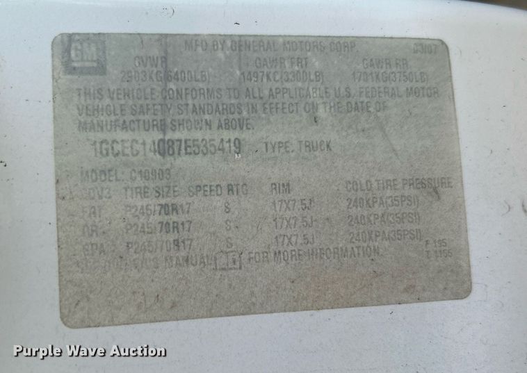 image for item DJ6281 2007 Chevrolet Silverado 1500  pickup truck