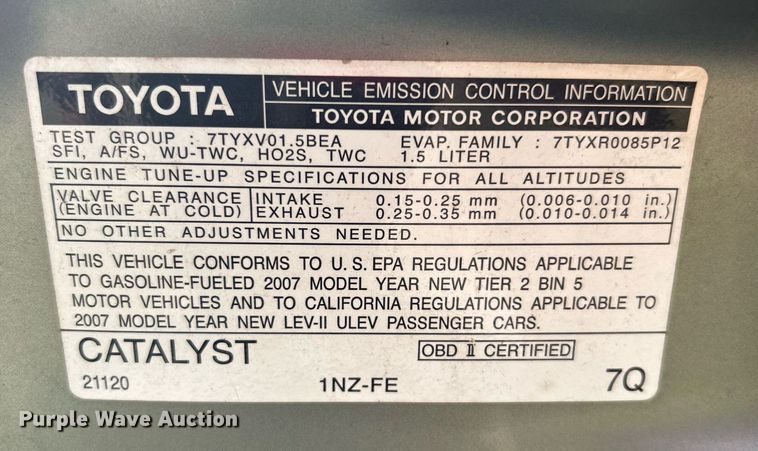 image for item DJ6287 2007 Toyota Yaris