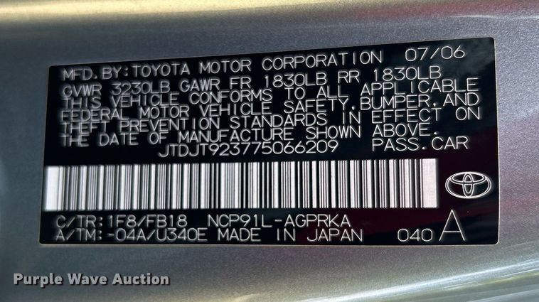 image for item DJ6287 2007 Toyota Yaris