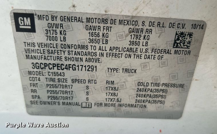 image for item DJ6295 2015 Chevrolet Silverado 1500  Crew Cab pickup truck