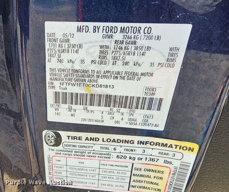 image for item DK6510 2012 Ford F150  SuperCrew pickup truck