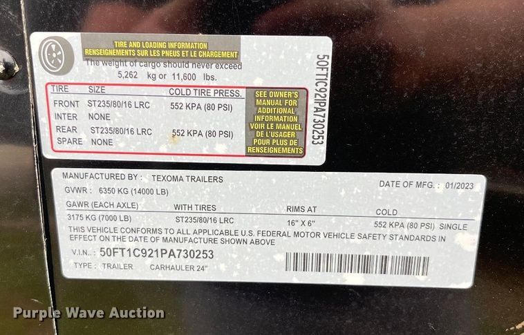 image for item DM0244 2023 Texoma Trailers  equipment trailer