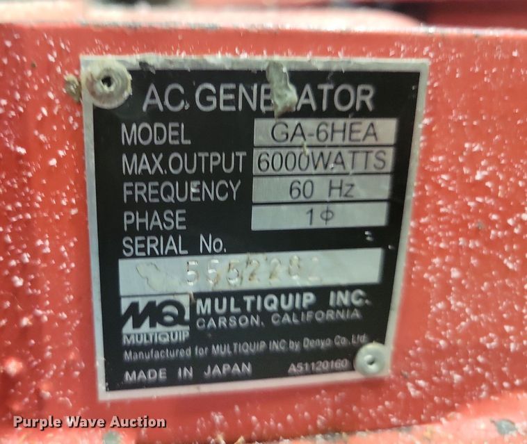 image for item DN4072 Multiquip 6000  generator