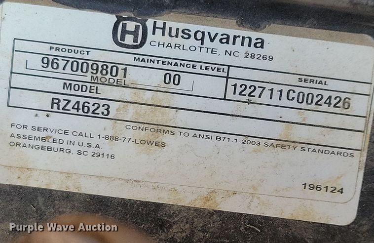 image for item DN4079 2012 Husqvarna RZ4623  lawn mower