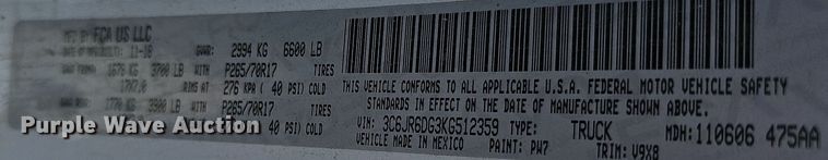 image for item DN8599 2019 Dodge Ram 1500  pickup truck