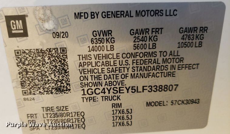 image for item DO3007 2020 Chevrolet Silverado 3500HD  Crew Cab bale bed truck