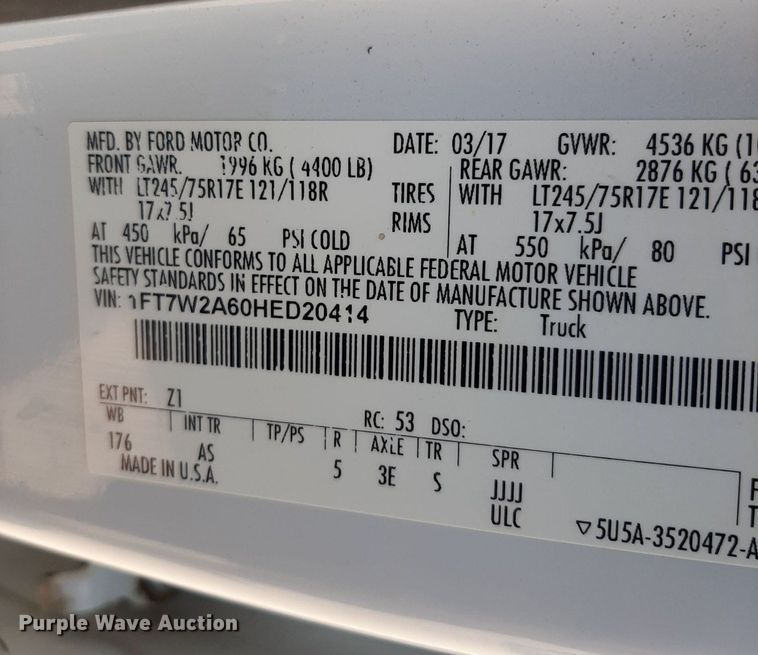 image for item DO3083 2017 Ford F250 Super Duty XL Crew Cab pickup truck