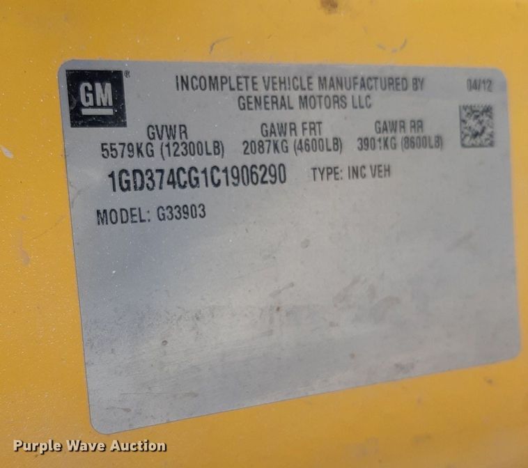 image for item DO3084 2012 GMC G3500  box truck