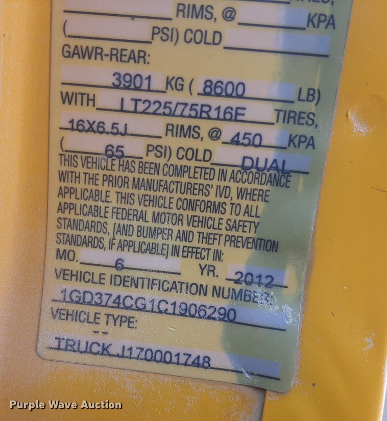 image for item DO3084 2012 GMC G3500  box truck