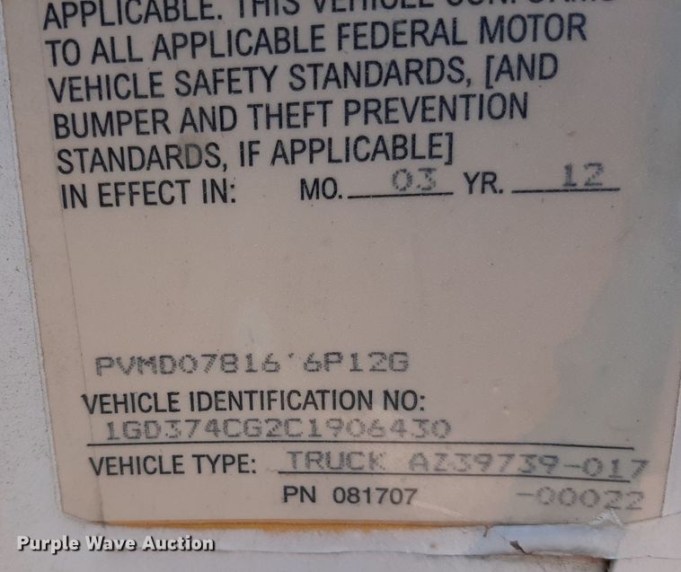 image for item DO3087 2012 GMC G3500  box truck