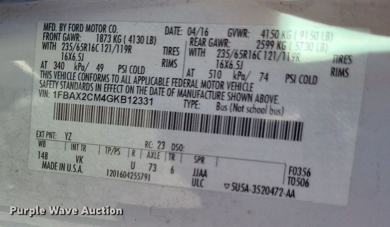 image for item DP5218 2016  Ford Transit 350  handicap accessible van