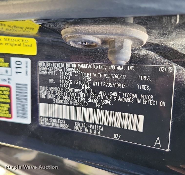 image for item DP5226 2015 Toyota  Sienna  van