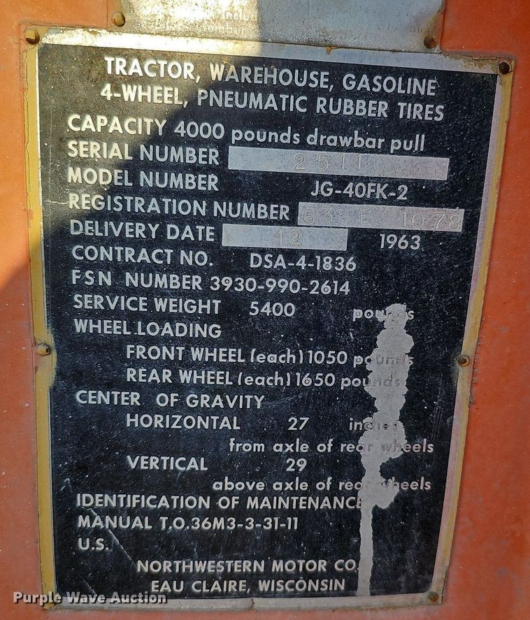 image for item DQ0247 1963 Northwestern Motor Co JG-40FK-2  aircraft tug