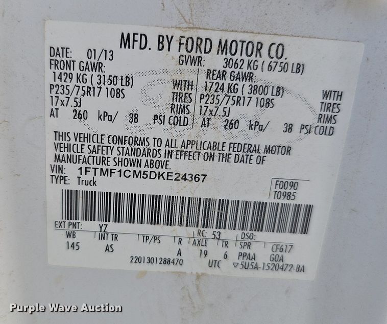 image for item DQ0259 2013 Ford F150 XL  pickup truck