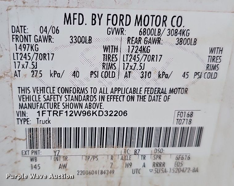 image for item DQ0261 2006 Ford F150  SuperCap pickup truck