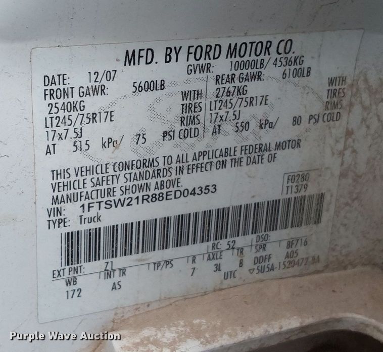 image for item DQ0262 2008 Ford F250 Super Duty  Crew Cab pickup truck