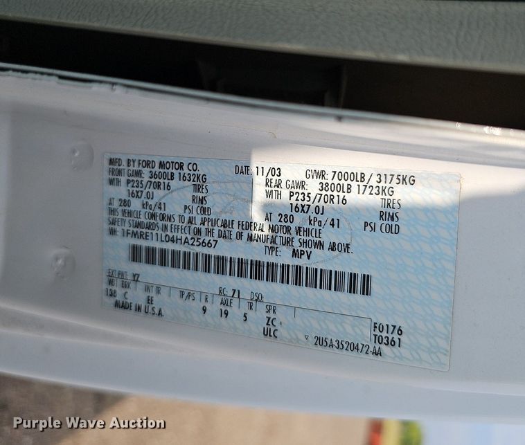 image for item DQ0264 2004 Ford E150 XLT  van