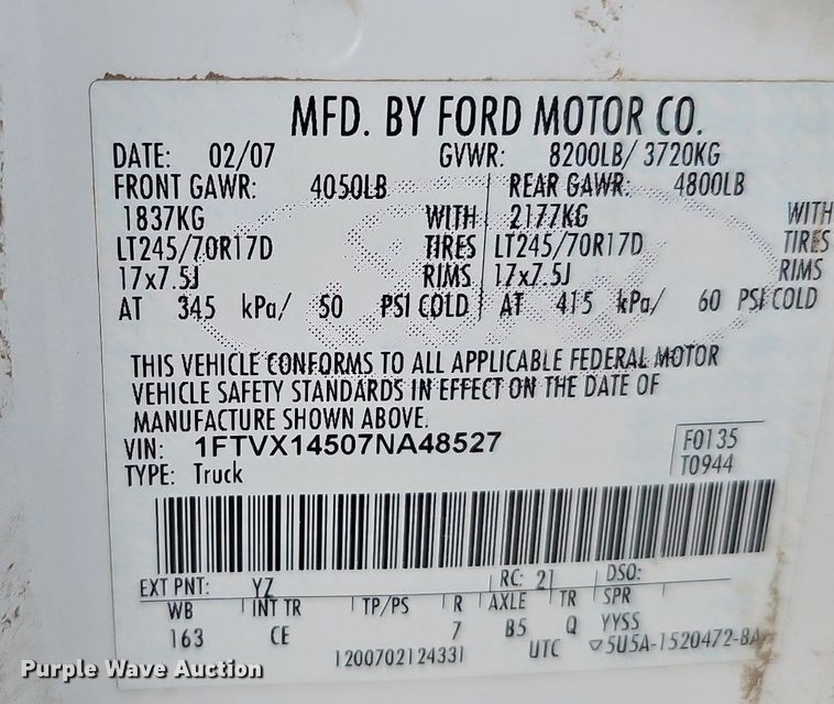 image for item DQ0265 2007 Ford F150 XL  SuperCab pickup truck