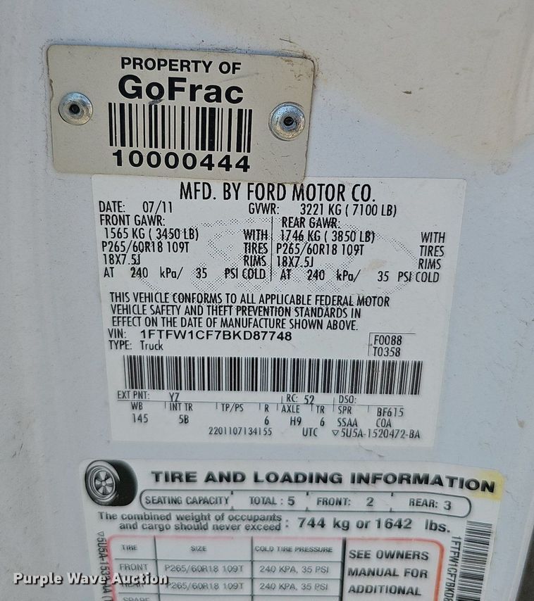 image for item DQ0266 2011 Ford F150  SuperCab pickup truck