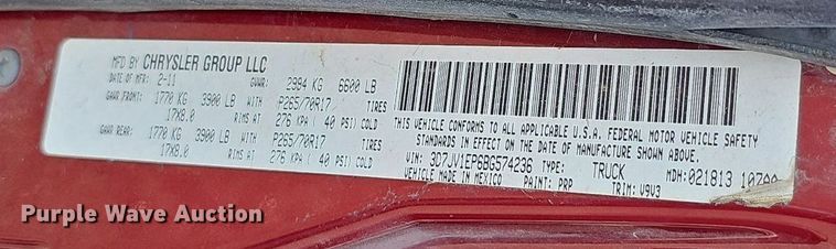 image for item DQ0273 2011 Dodge Ram 1500  pickup truck