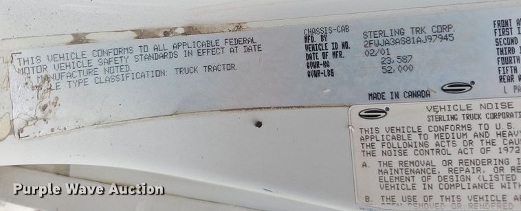 image for item DQ0311 2001 Sterling AT9500  semi truck