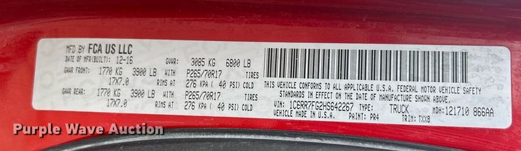 image for item DQ0918 2017 Dodge Ram 1500  Quad Cab pickup truck