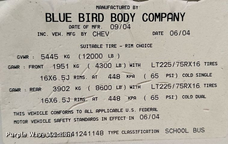 image for item DQ1399 2004 Chevrolet Express G3500  school bus