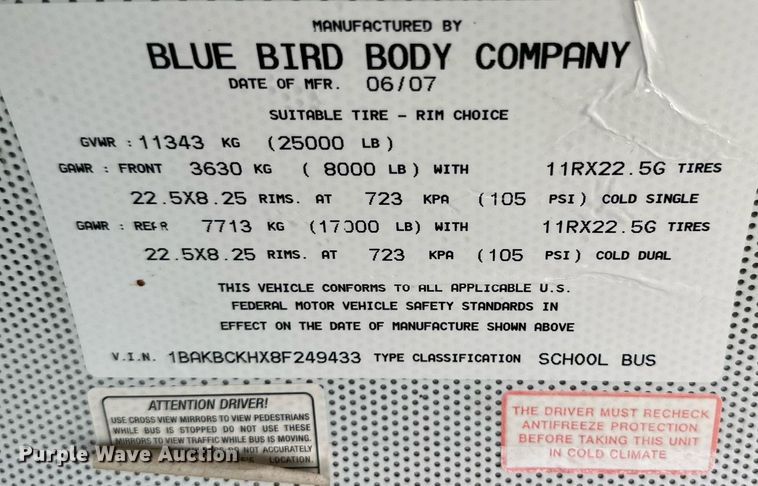 image for item DQ1400 2008 Blue Bird  school bus