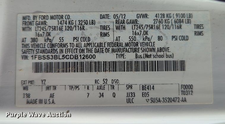 image for item DR6981 2012 Ford E350 Super Duty XL  van