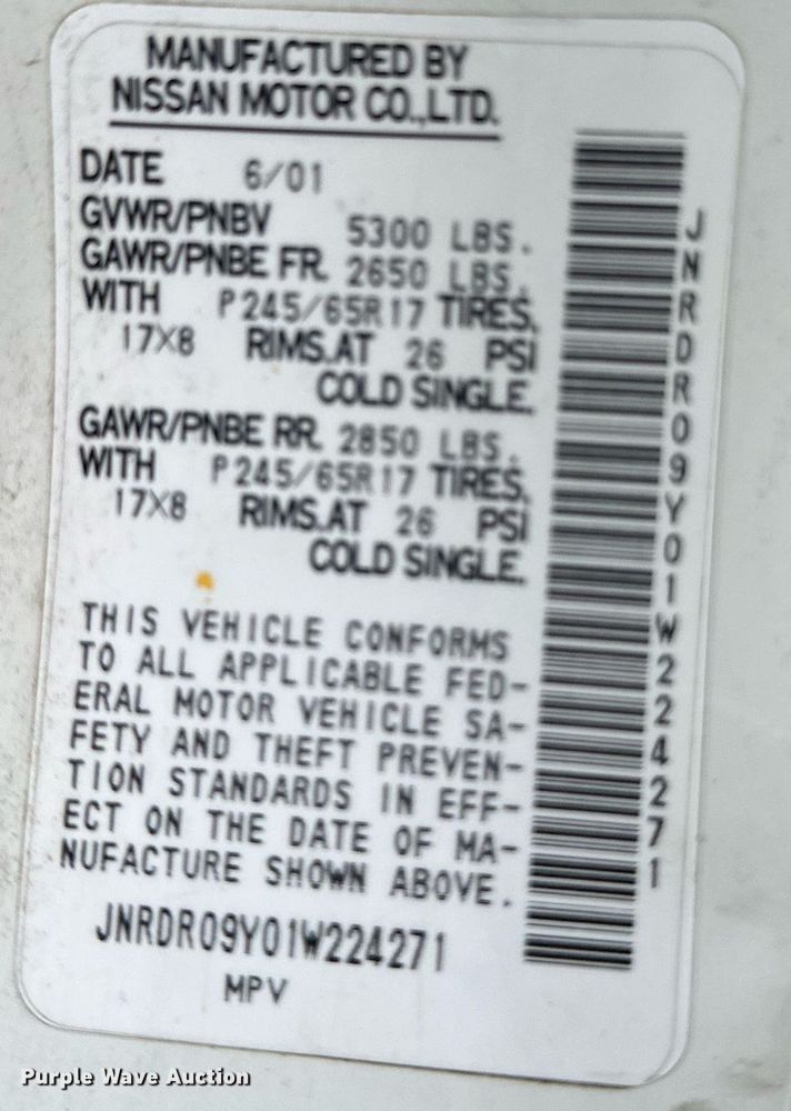 image for item DS2293 2001 Infinity QX4  SUV