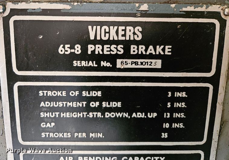 image for item DS6476 Vickers PB65-8  press brake